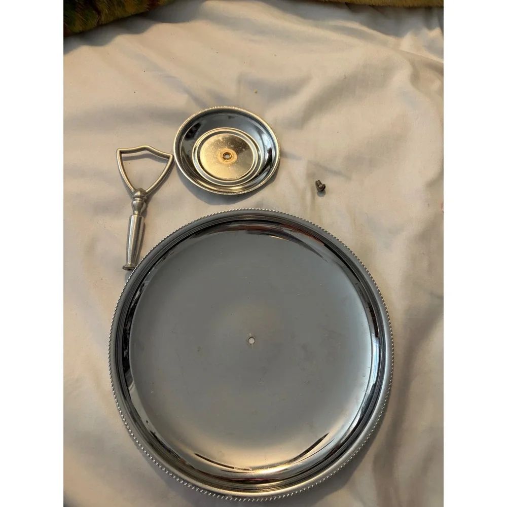 2-Tier Chrome Dessert Stand Beaded Rim Center Handle Silver Arrives Disassembled